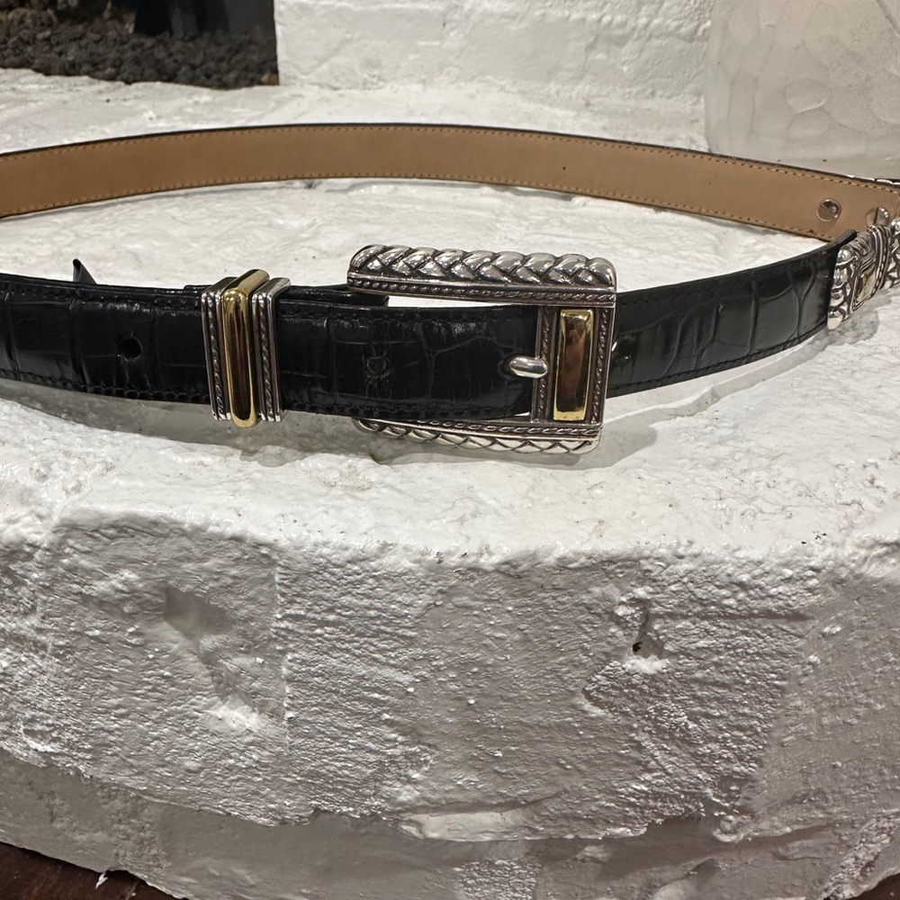 BRIGHTON BLACK GENUINE LEATHER WOMEN'S BELT SILVER BUCKLE